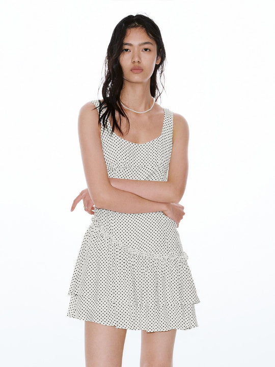 Strappy Polka Dotted Ruffle Hem A-Line Midi Dresses