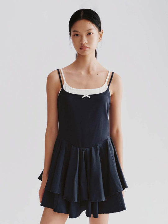 2 In 1 Bow Detail Strappy A-Line Midi Dresses