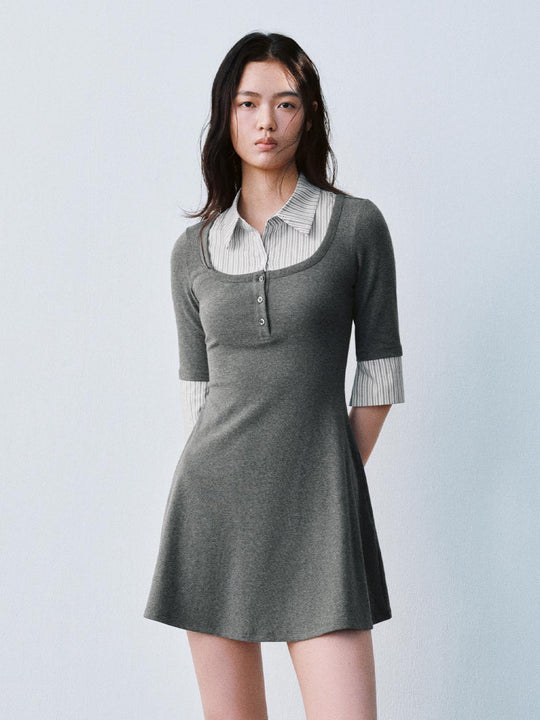 2 In 1 Contrast Striped A-Line Midi Dresses