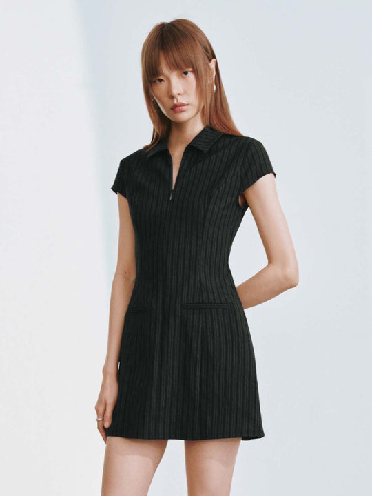Striped Polo Neck A-Line Mini Dresses