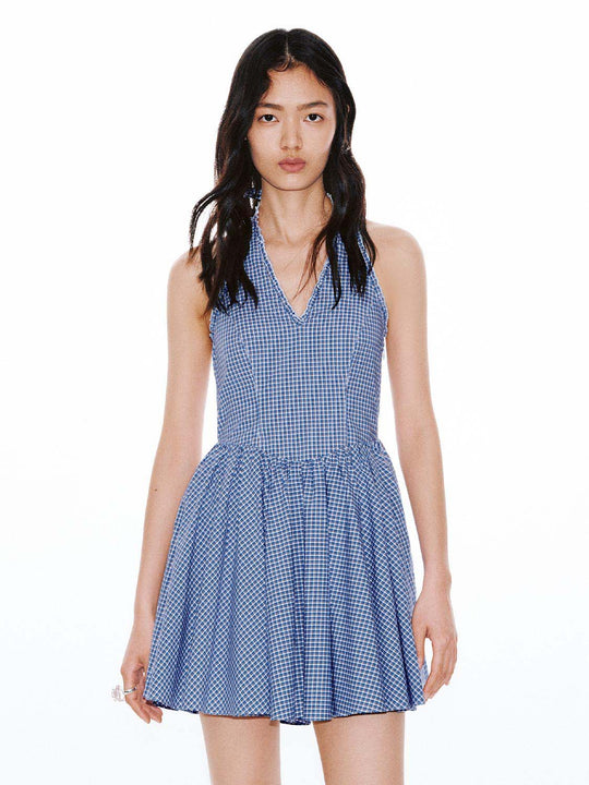 Halter V-Neck Striped A-Line Mini Dresses
