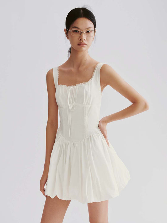Strappy Herringbone Top A-Line Balloon Mini Dresses