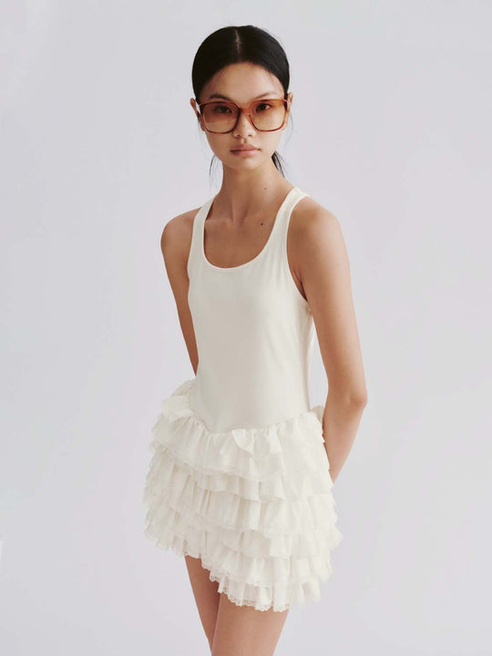 Strappy Scoop-Neck Tiered A-Line Midi Dresses