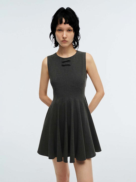 Cotton-Blend A-Line Dress With Bow Detail Sleeveless Midi Dresses