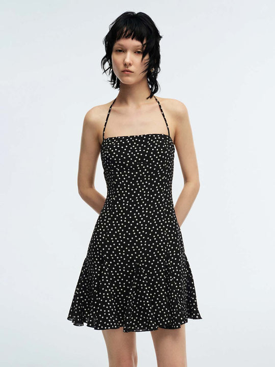 Polka Dot Halter Neck A-Line Midi Dresses