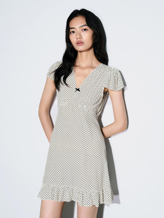 Polka Dot Viscose Dress With Flutter Sleeves Dress