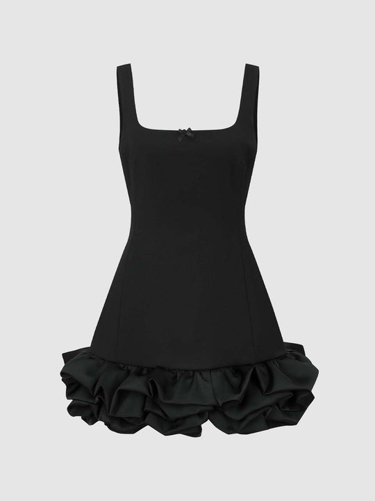 Black Fitted Bodice With Ruffled Hem Dress
