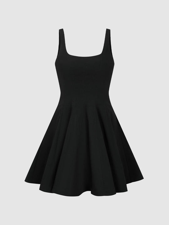 A-line Sleeveless Square Neck Black Dress