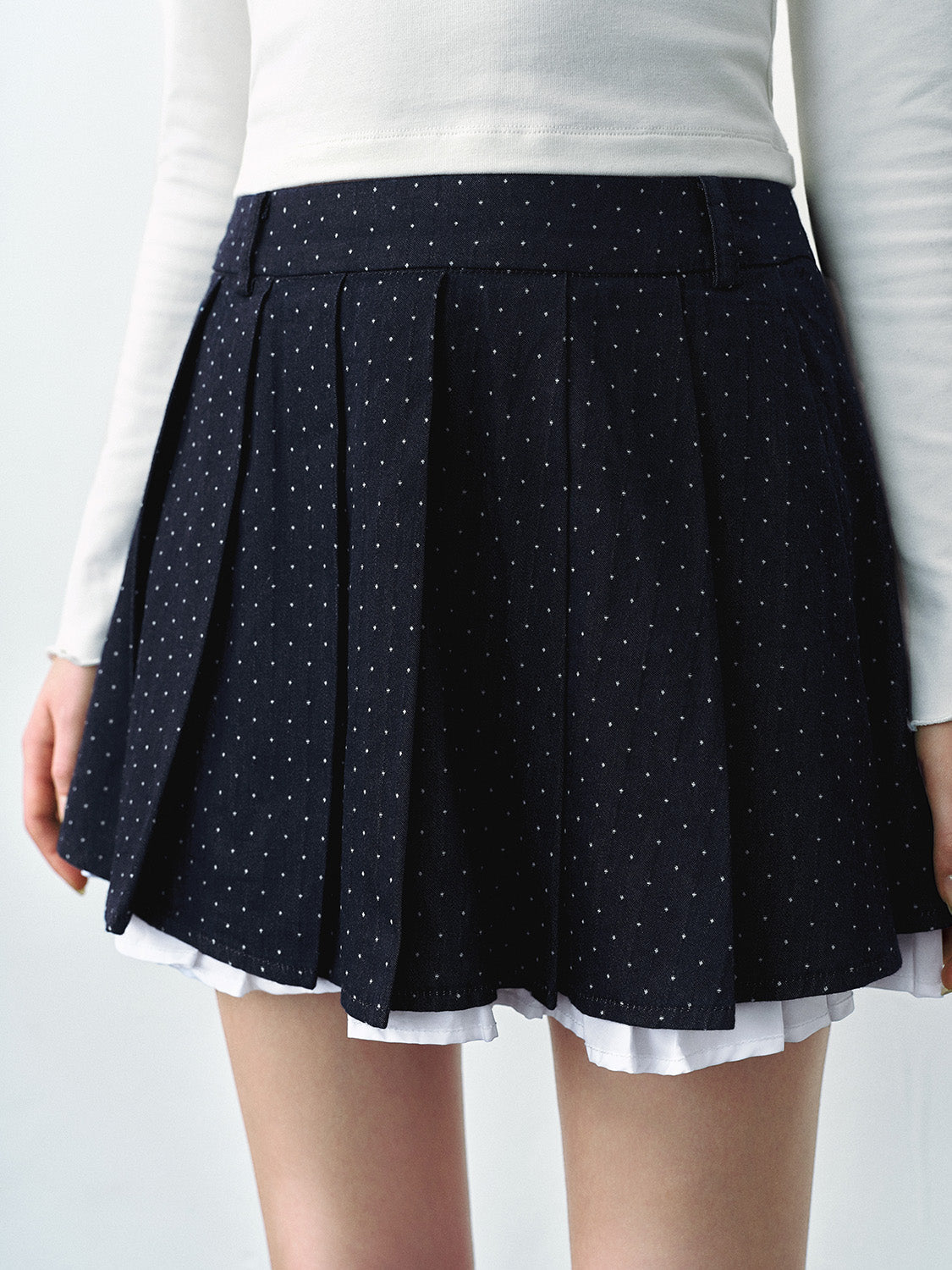 Pleated Mini Denim Skirt