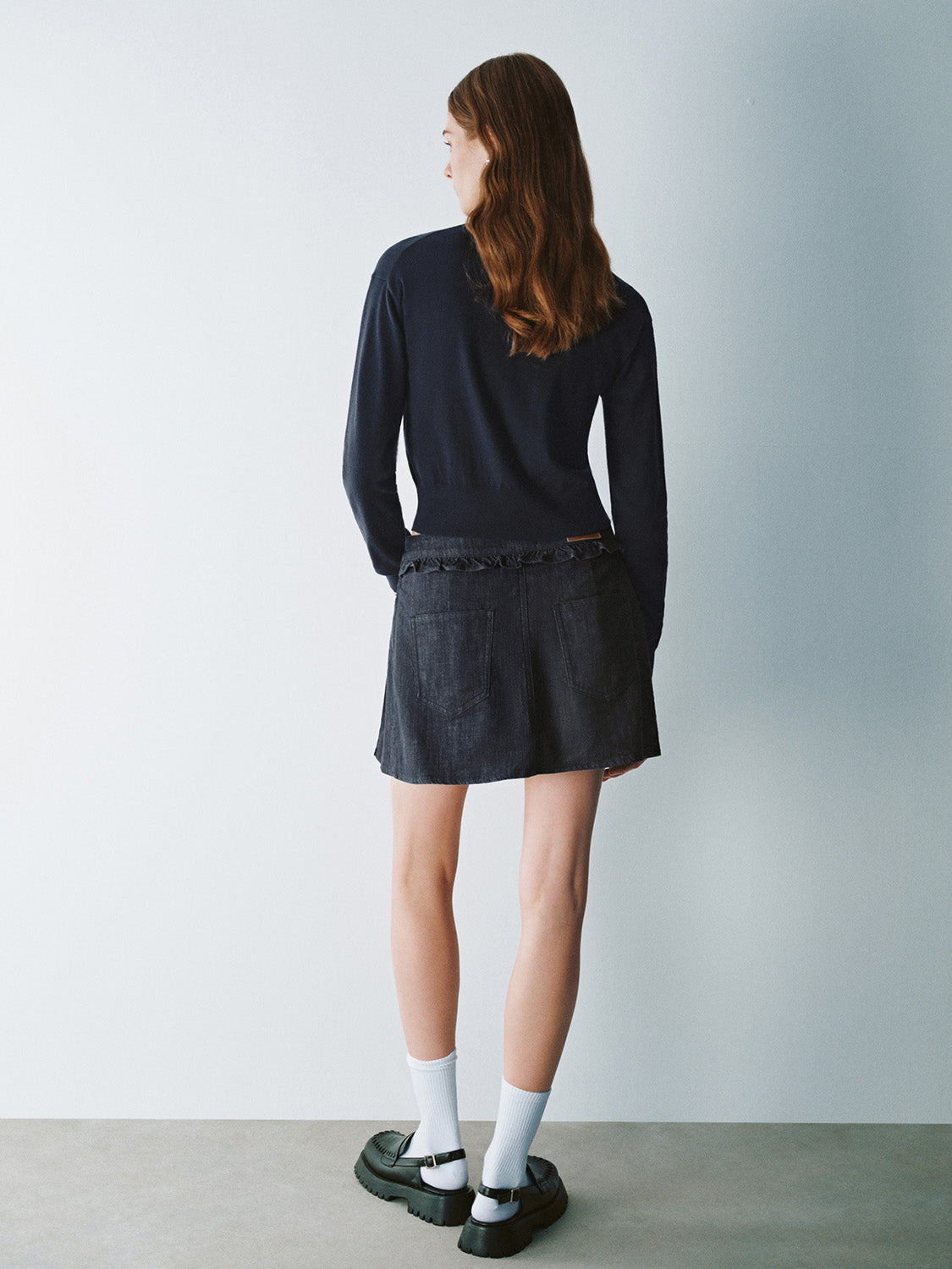 Pleated Mini Denim Skirt