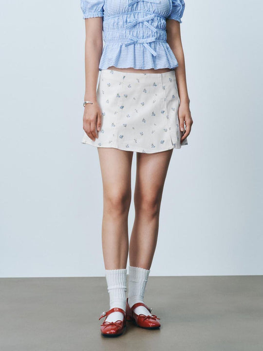 Floral Denim Mini Skirts