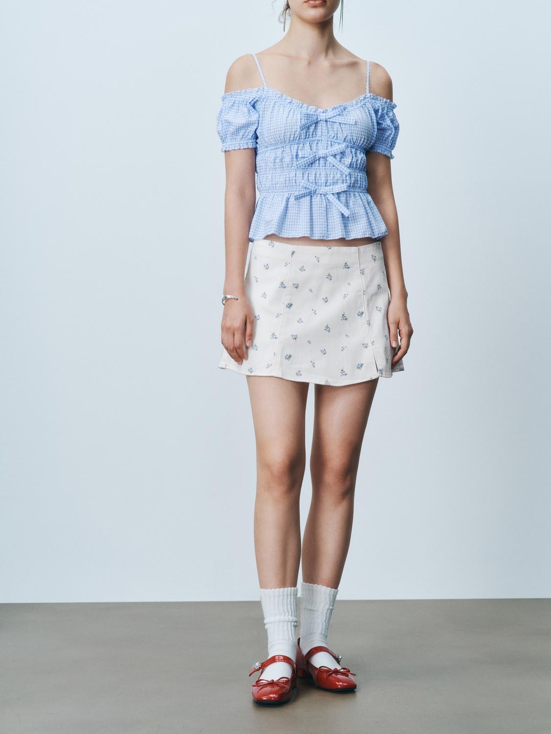 Floral Denim Mini Skirts