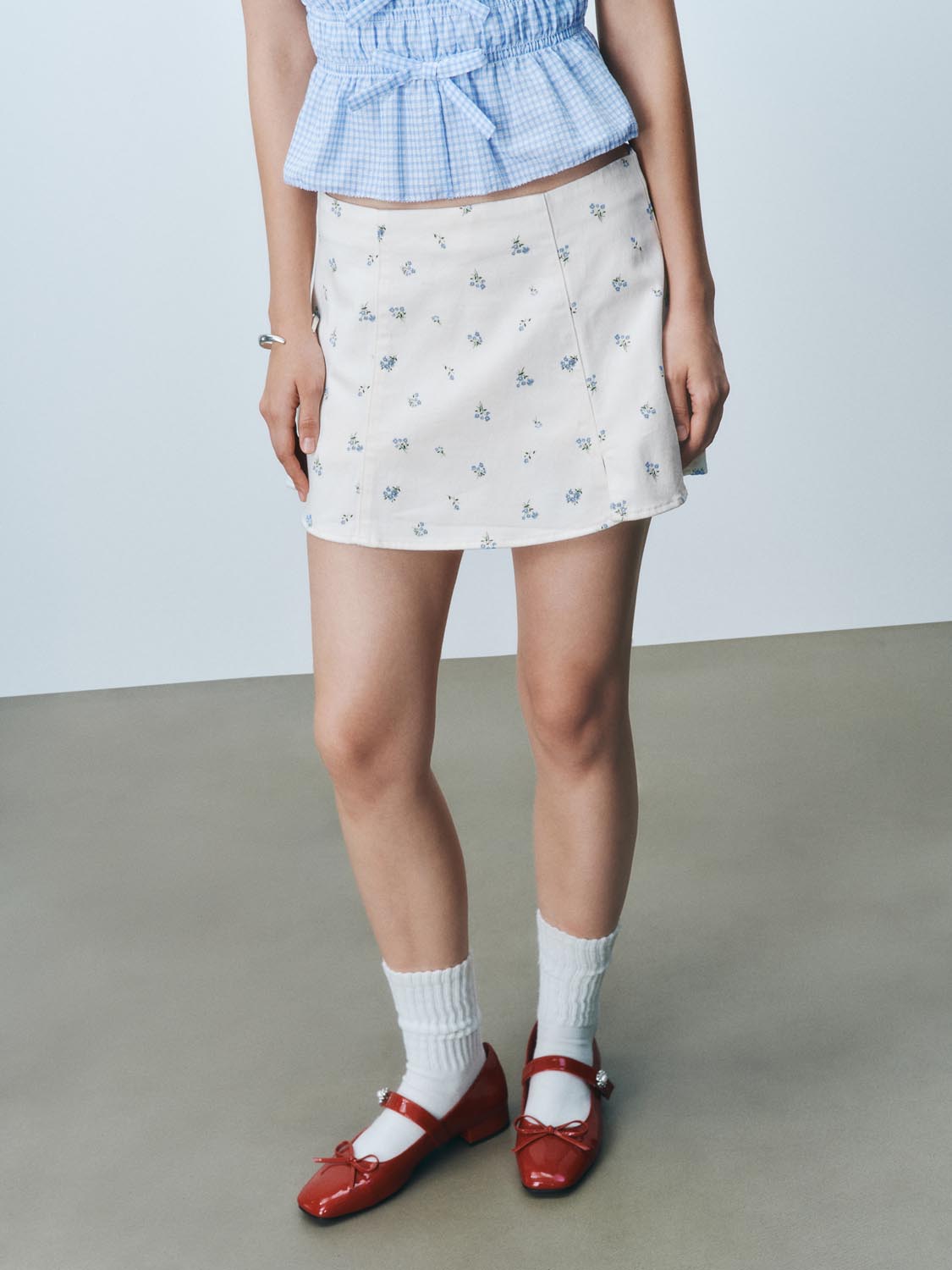 Floral Denim Mini Skirts