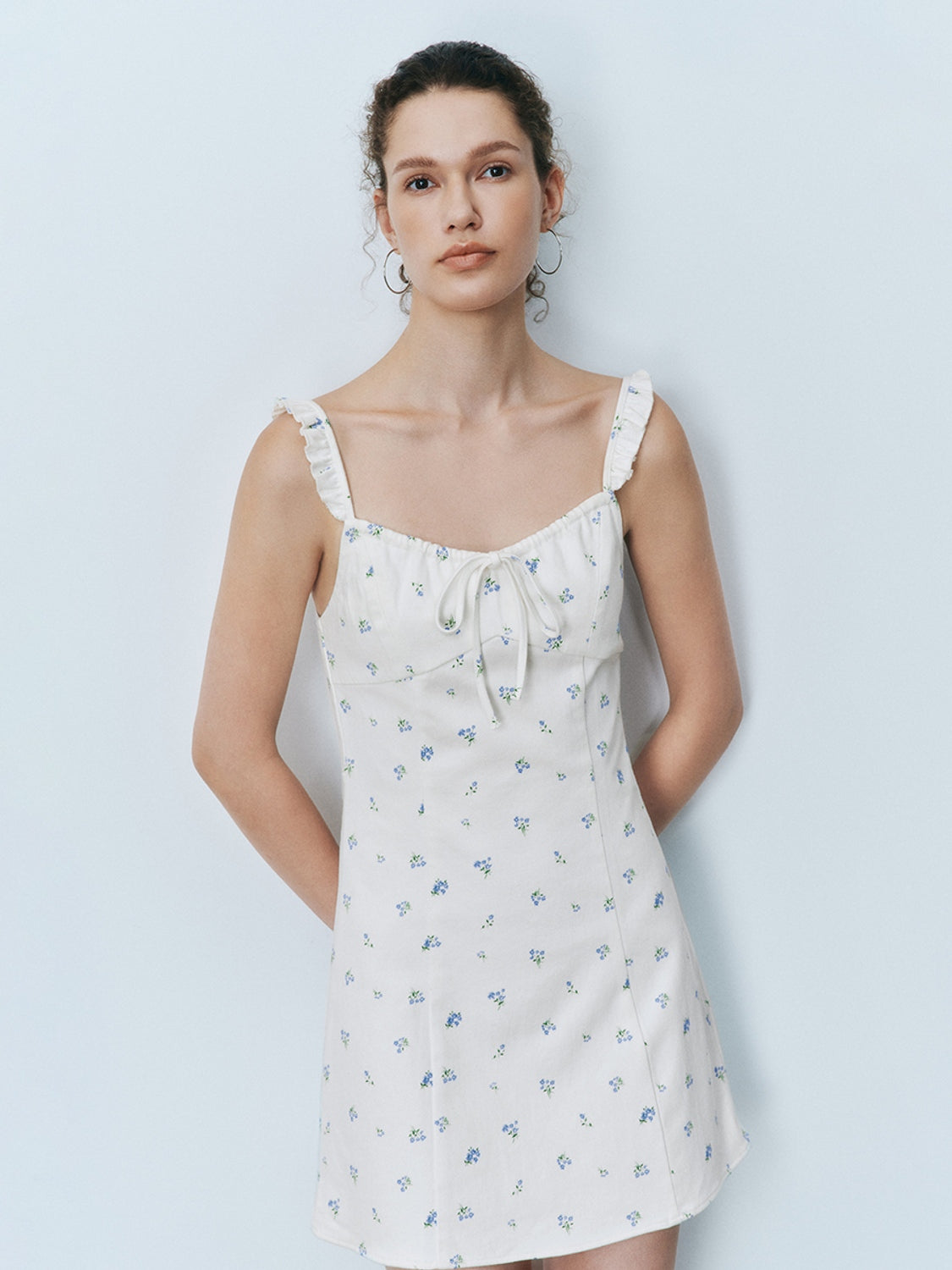 Wide Strap Floral Denim Dresses