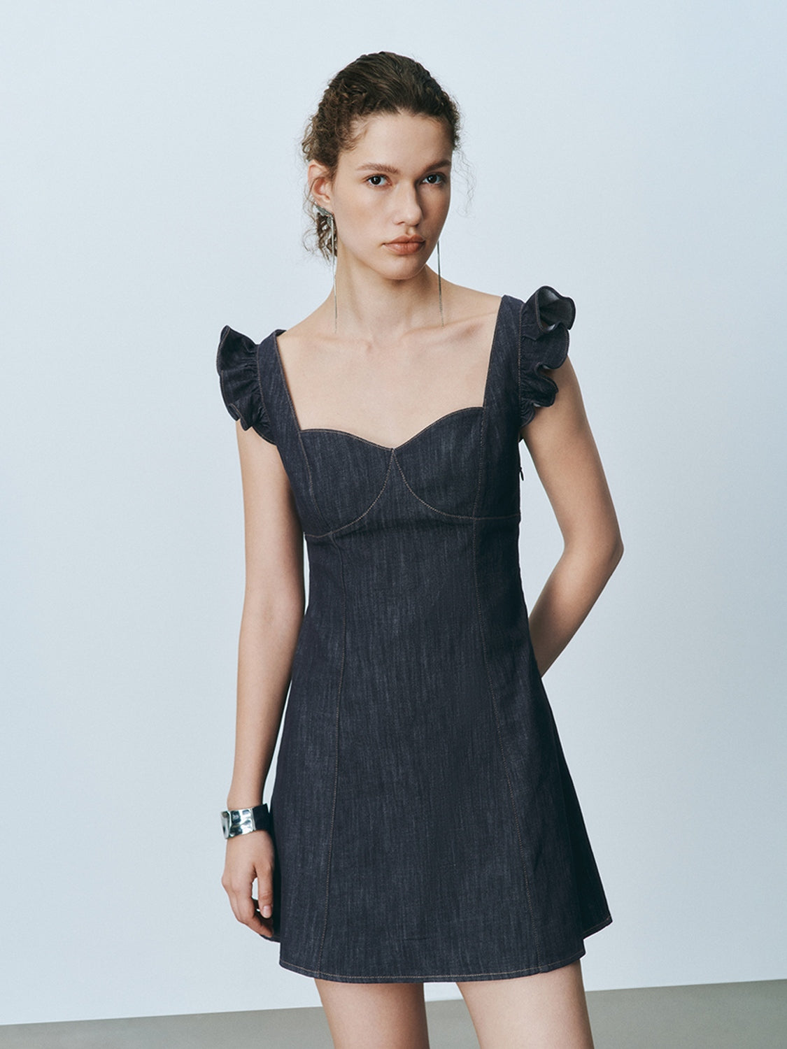 Ruffled Denim Mini Dresses