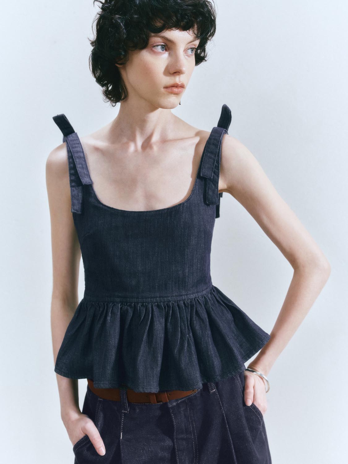 Ruffle Hem Denim Shirts