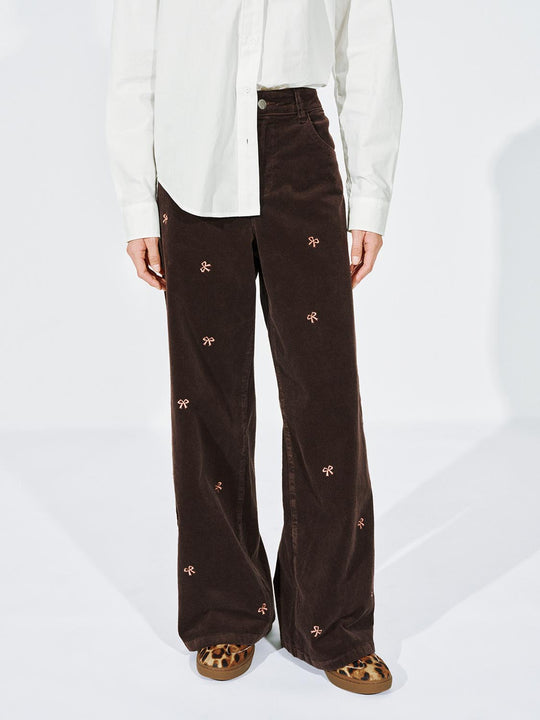 Bow Printed Wide Leg Jeans