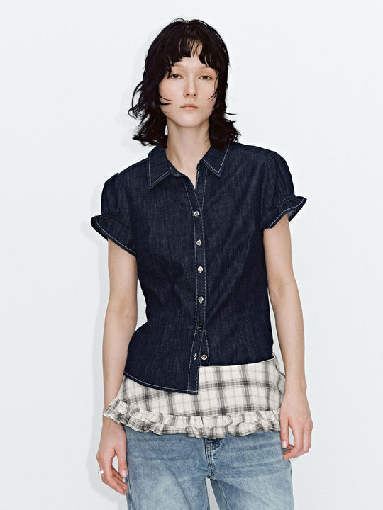 Puff Short Sleeve Skinny-Fit Denim Shirts