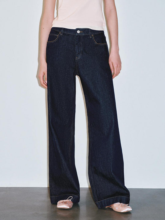 Stitch Detail Wide Leg Jeans