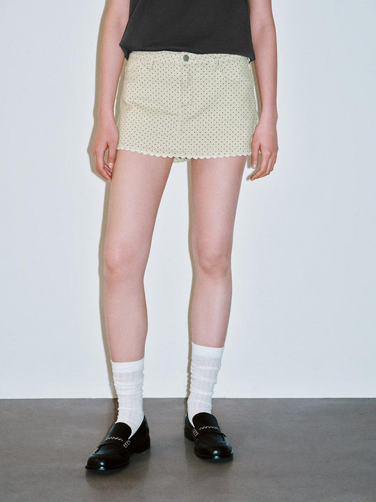 Polka Dotted Denim Shorts