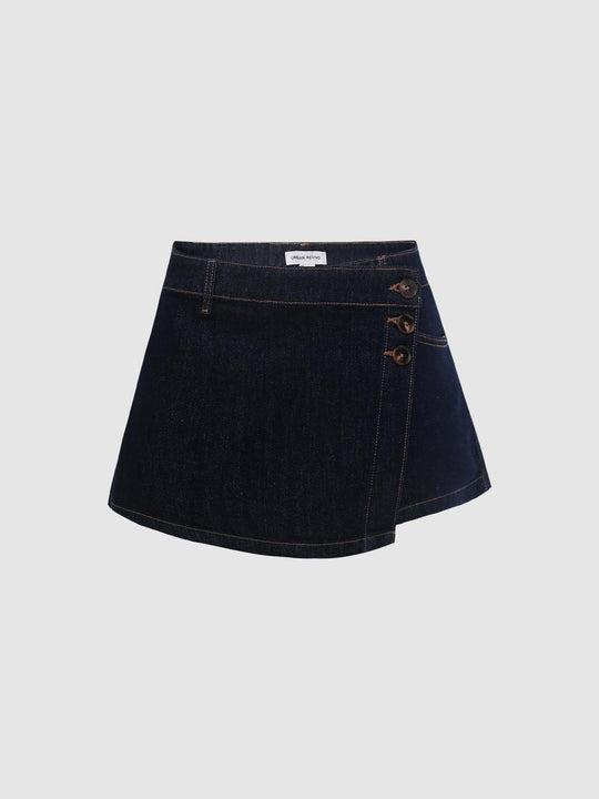 Asymmetric Button Front Denim Skirt