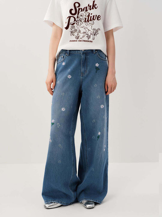 Cotton Floral Embroidery Jeans