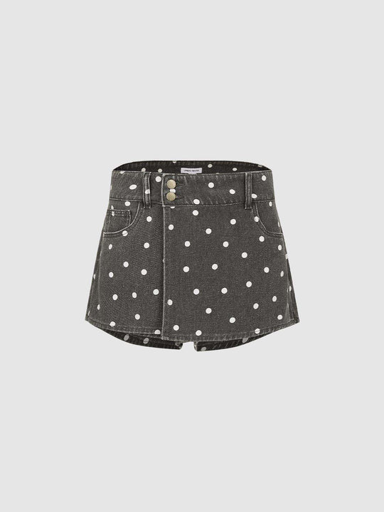 100% Cotton Denim Polka Dot Pattern Pocketbag Medium Slight Stretch Fabric Skort