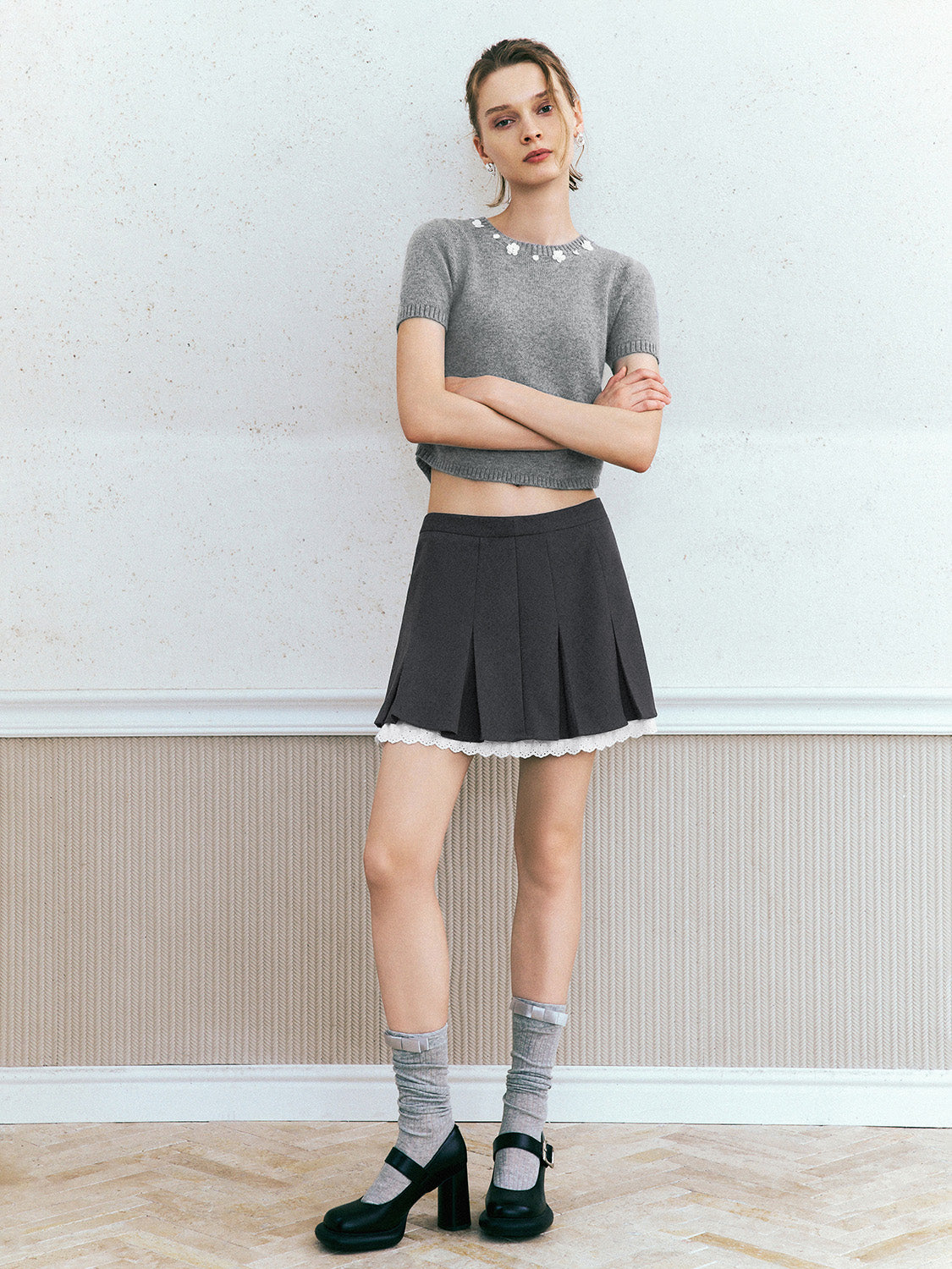 Crew Neck Skinny Knitted T-Shirt