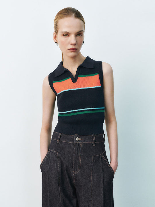 Color Block Knitted Sleeveless T-Shirts