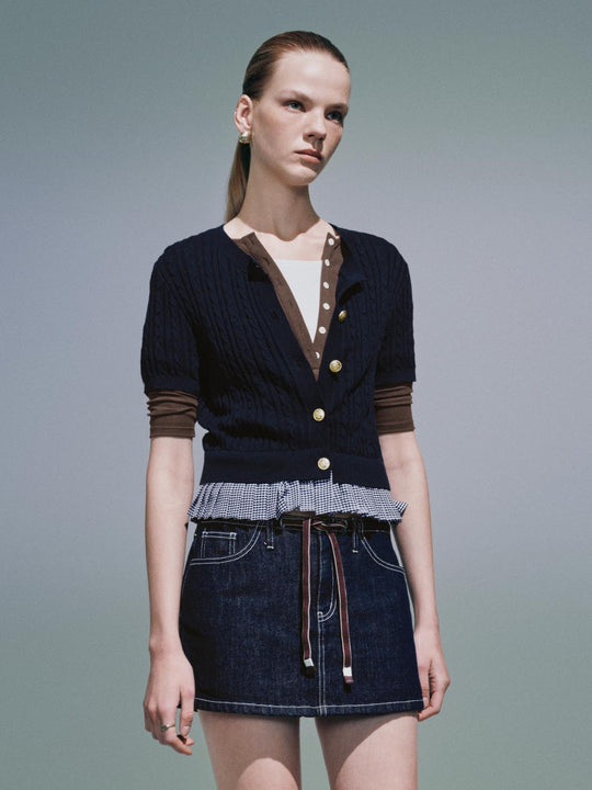 Plaid Hem Short Sleeve Cardigans