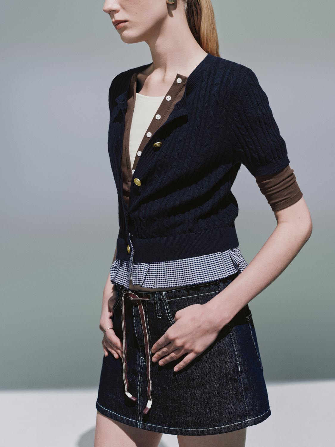 Plaid Hem Short Sleeve Cardigans