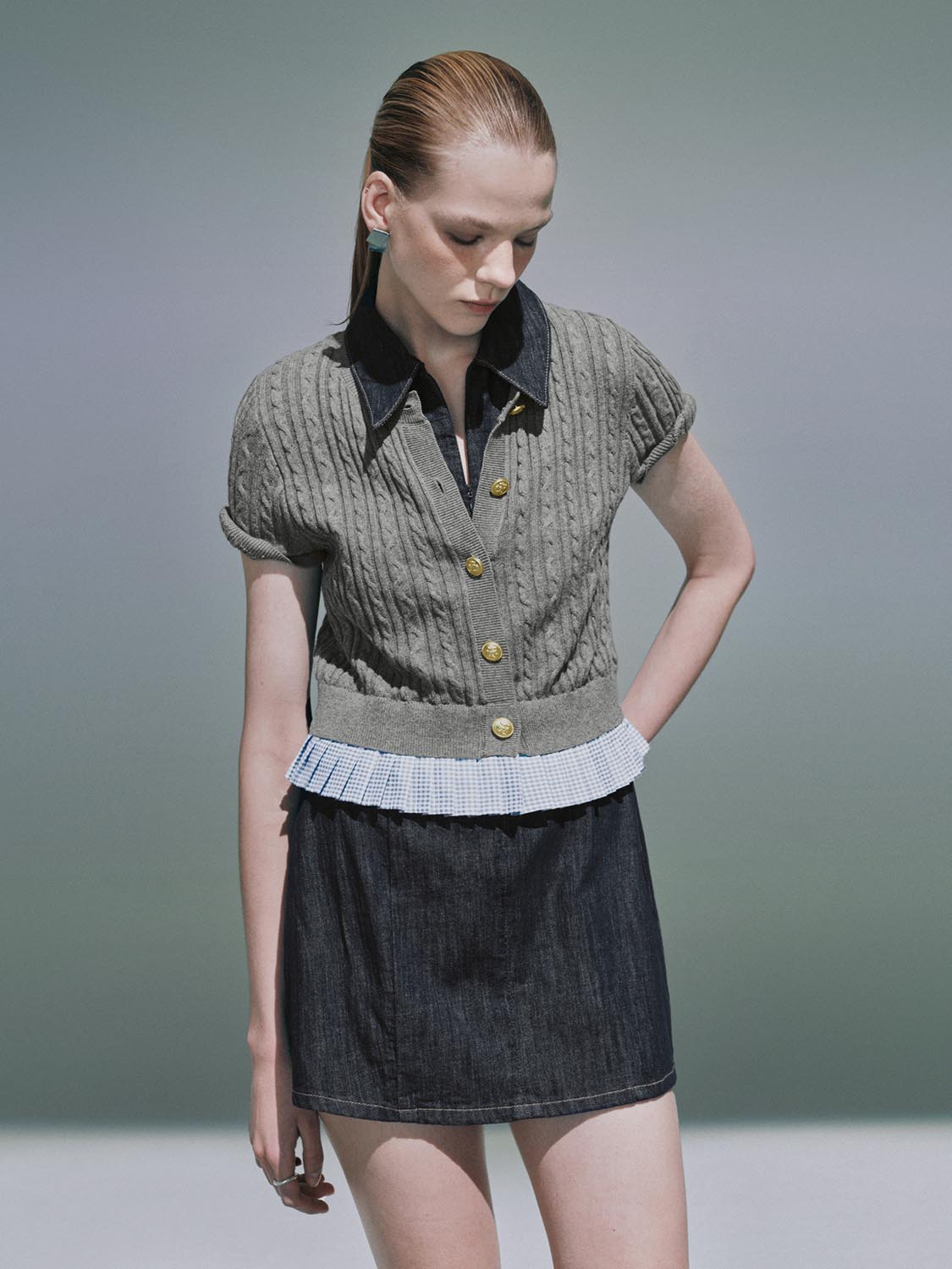 Plaid Hem Short Sleeve Cardigans