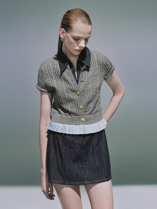 Plaid Hem Short Sleeve Cardigans