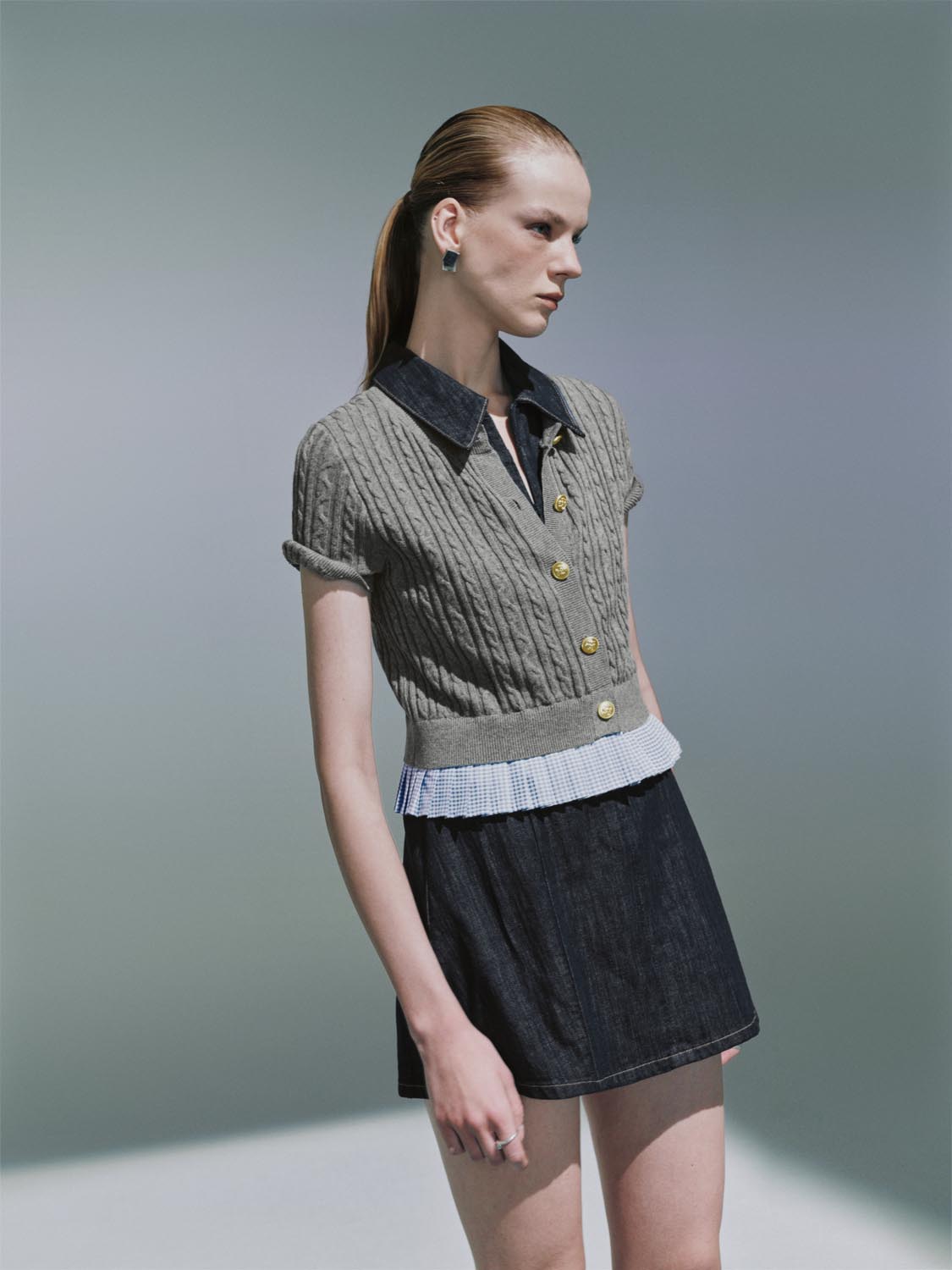 Plaid Hem Short Sleeve Cardigans