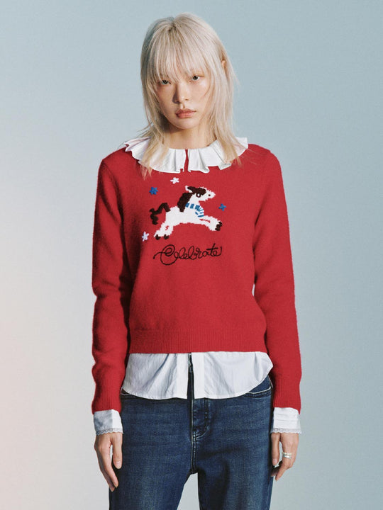 Intarsia Long Sleeve Knitted T-Shirts