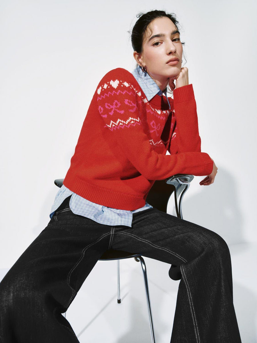Balloon Hem Intarsia Long Sleeve Knitted T-Shirts – URBAN REVIVO Singapore