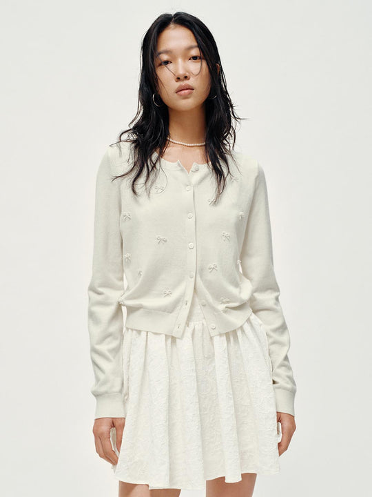 Bow Embellished Knitted Cardigans