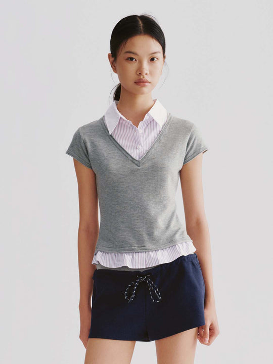 2 In 1 Polo Neck Knitted T-Shirts