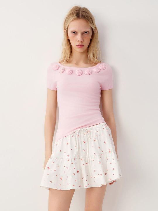 Rosette Embellished Knit Regular Fit T-shirt