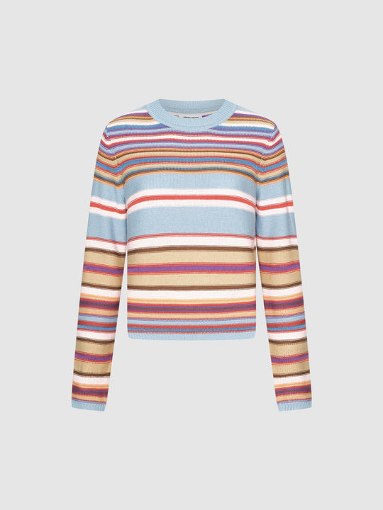 Knitted Striped Long Sleeve Crew Neck Sweater