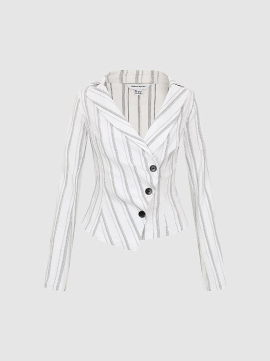 Striped Tailored V-Neck Long Sleeve Jacket