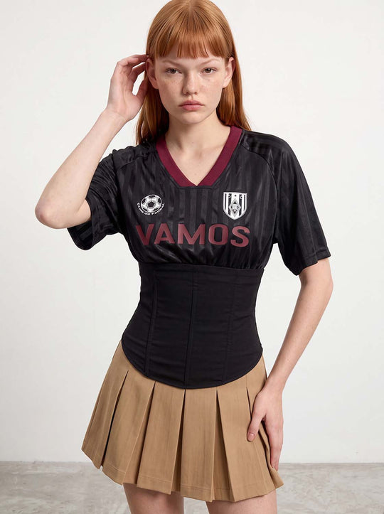 V-Neck Trim With Structured Waist Panel And Front Seam Detailing Corset Silhouette Shirts