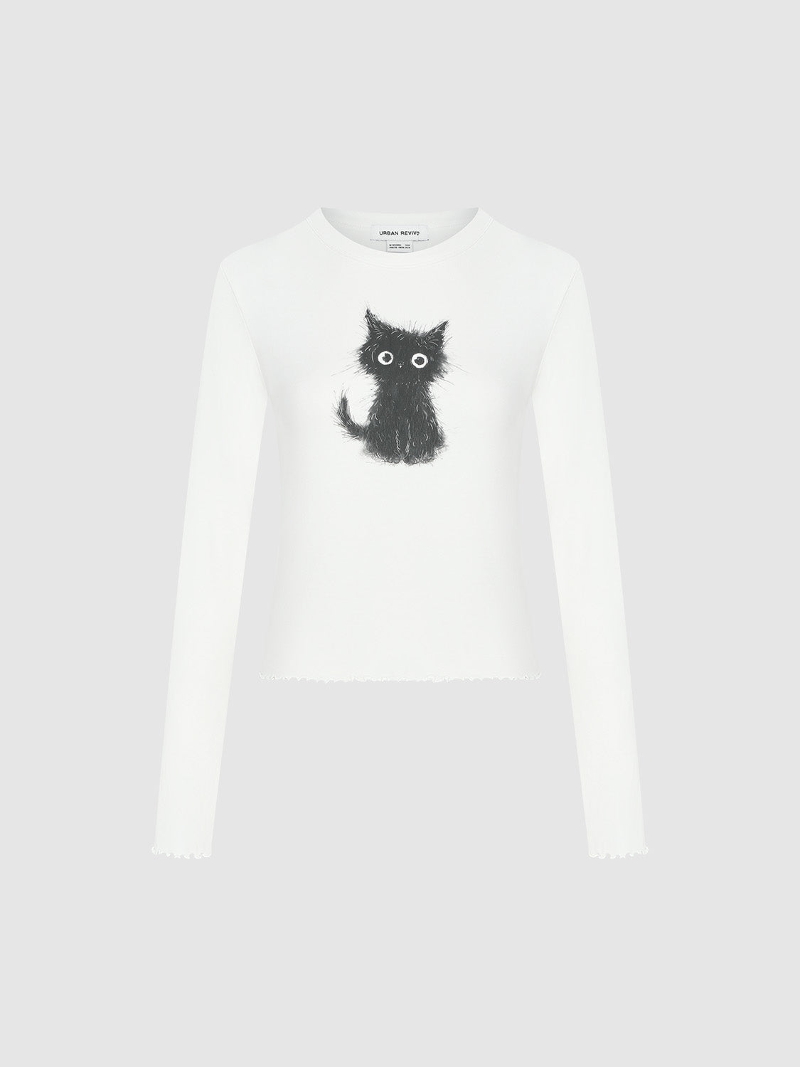 Cat Printed Crew Neck Skinny T-Shirt