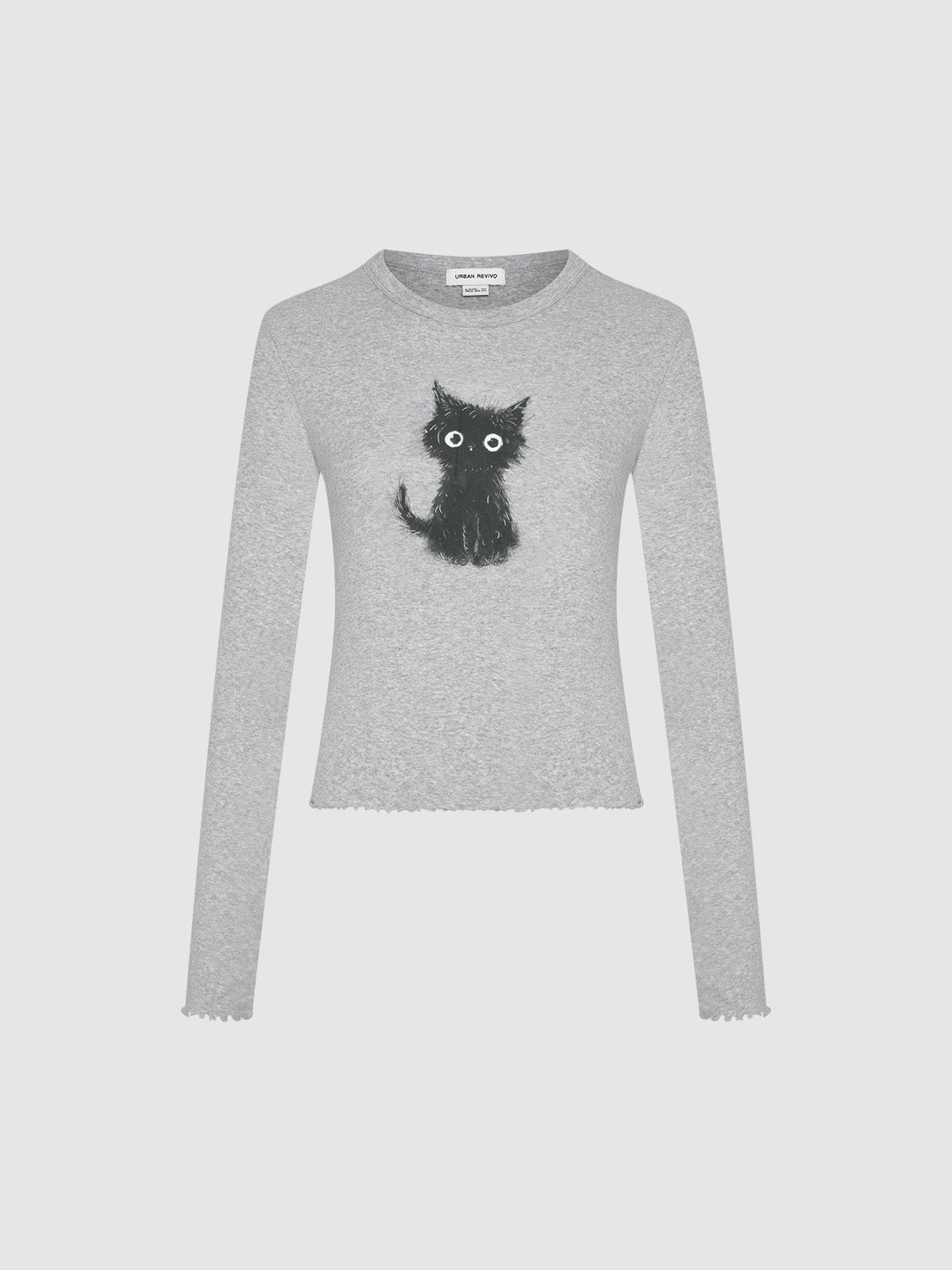 Cat Printed Crew Neck Skinny T-Shirt