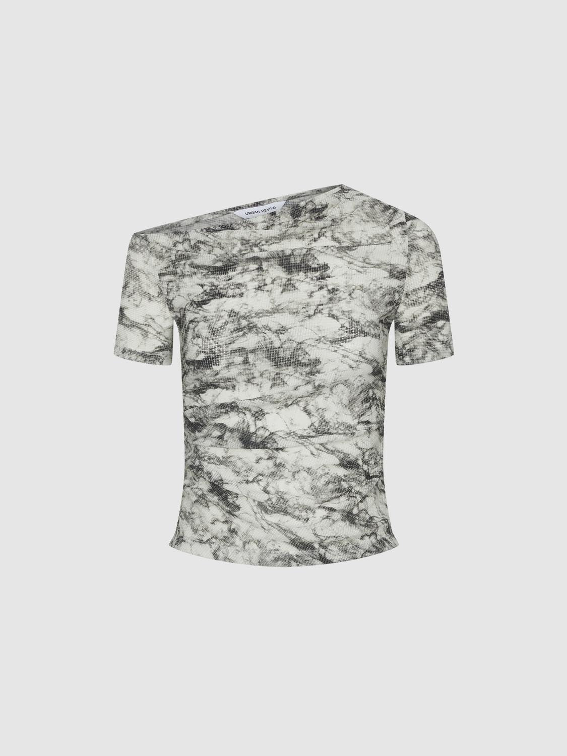 Printed One Shoulder Ruched T-Shirts