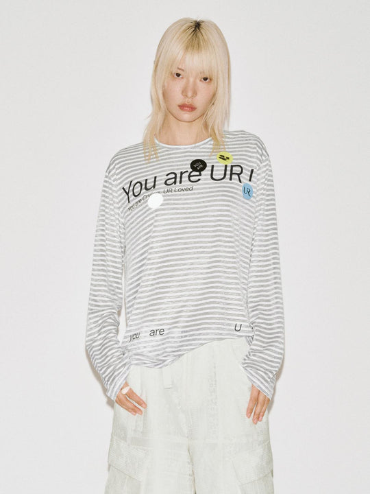 Printed Contrast Striped Long Sleeve T-Shirts