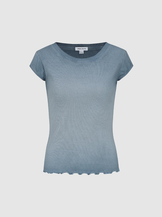 Ribbed Texture Scalloped Hem Cotton Knit Tank Top