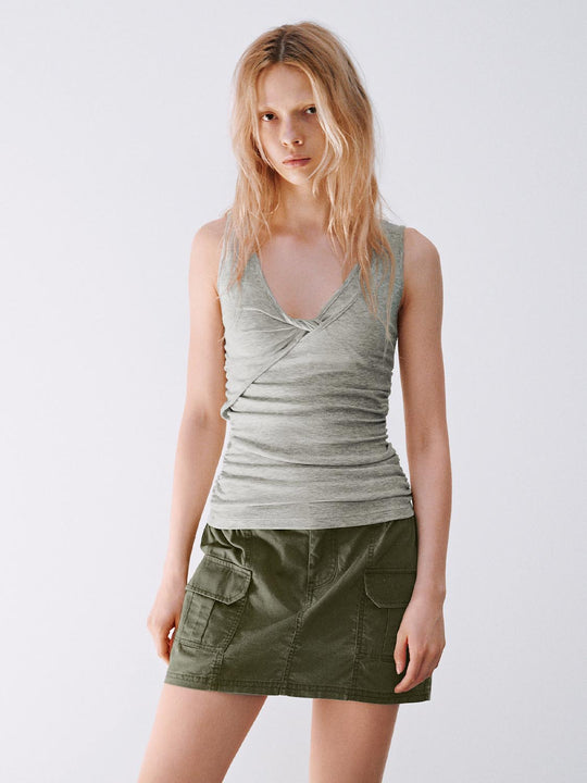 65% Viscose Stretch Knit Twist Front Tank Top