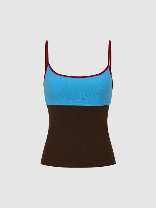 Two Tone Color Block Stretch Knit Tank Top