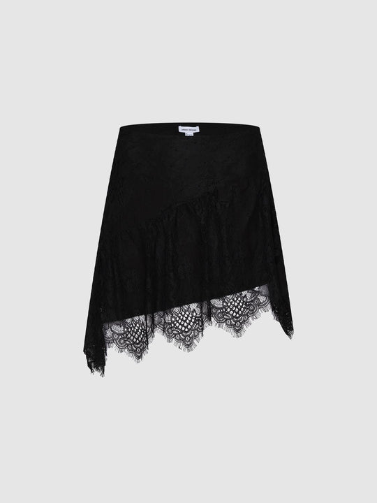 Asymmetric Lace Mini Skirts